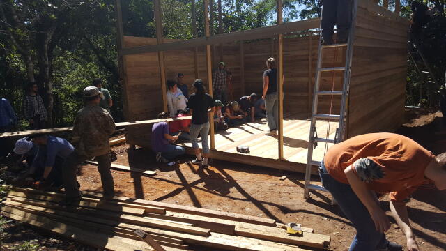 Buck-I-SERV alternative break participants assisting with constructing a home in Honduras