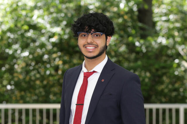 Lucky smiling at camera.