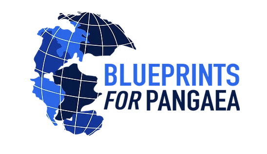 The logo for Blueprints for Pangea, which includes a blue graphic representing a globe