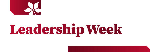 white and red image with Leadership Week on it