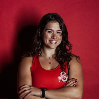 Abby smiling at the camera.