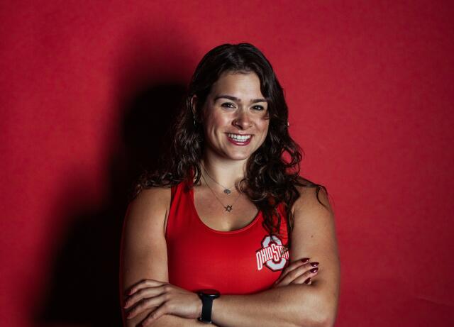 Abby smiling at the camera.